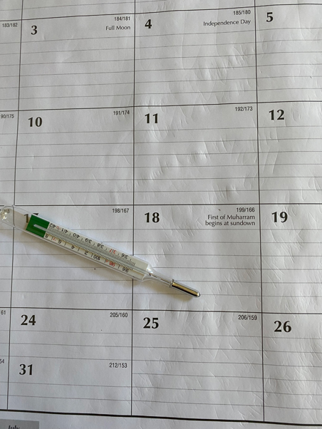 photo of a calendar and thermometer